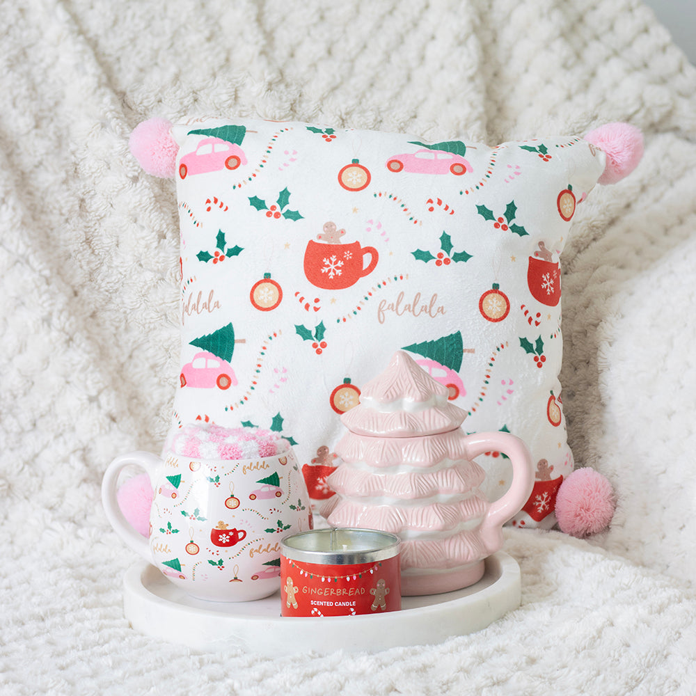 Viv! Christmas Mug with Lid - Pink Christmas Tree Mug - Ceramic