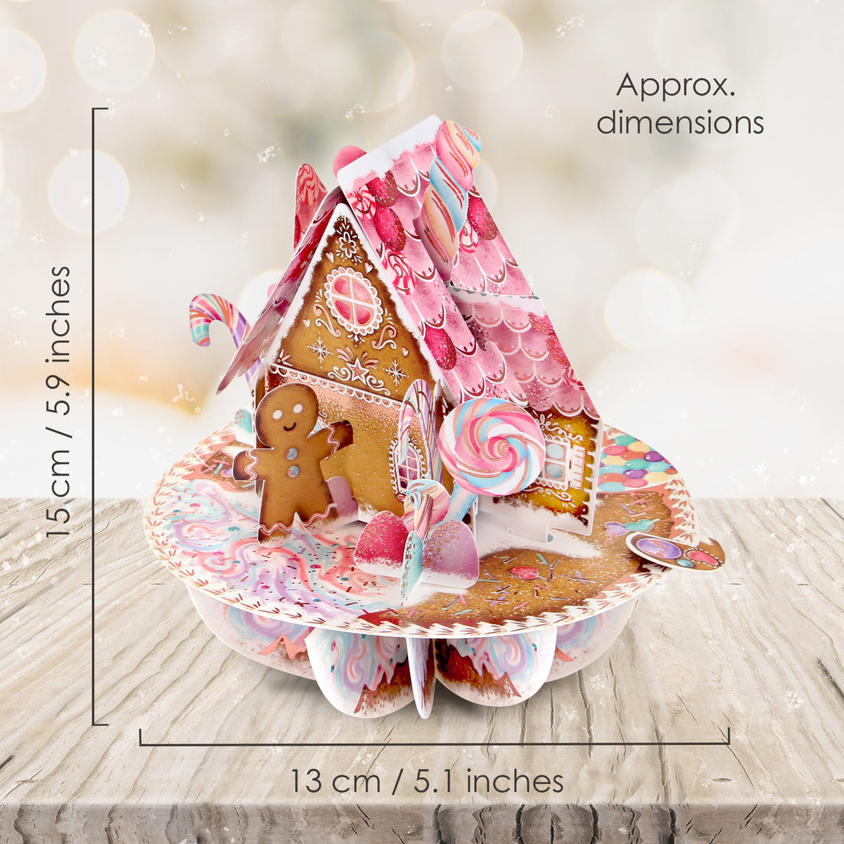 Santoro London - 3D Pirouette Weihnachtskarte - Pink Gingerbread House