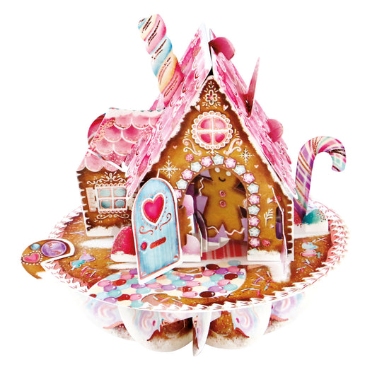 Santoro London 3D Pirouette Christmas Card - Pink Gingerbread House