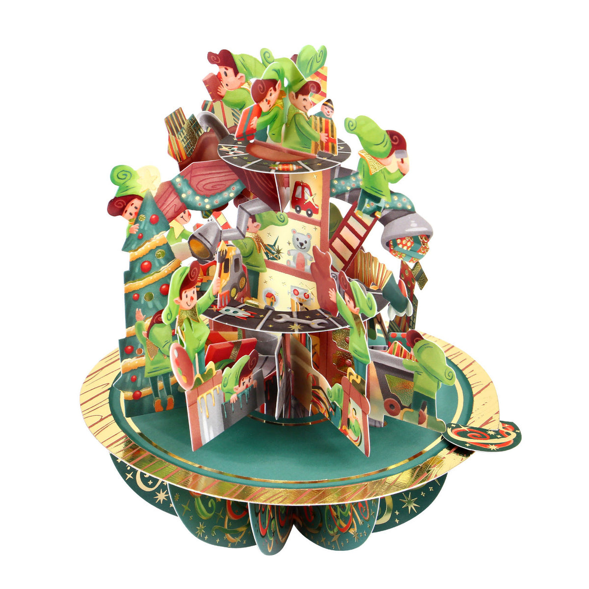 Santoro London - 3D Pirouette Kerstkaart - Santa's Workshop