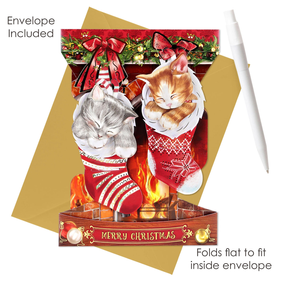 Santoro London - 3D Pop-up Swing Kerstkaart - Christmas Kittens