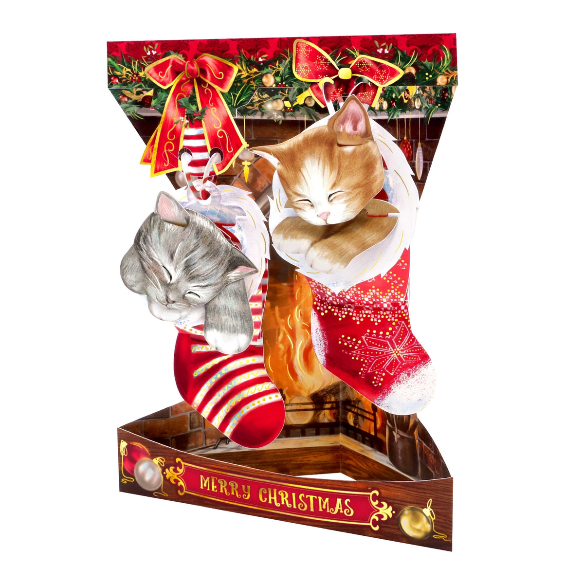 Santoro London - 3D Pop-up Swing Kerstkaart - Christmas Kittens