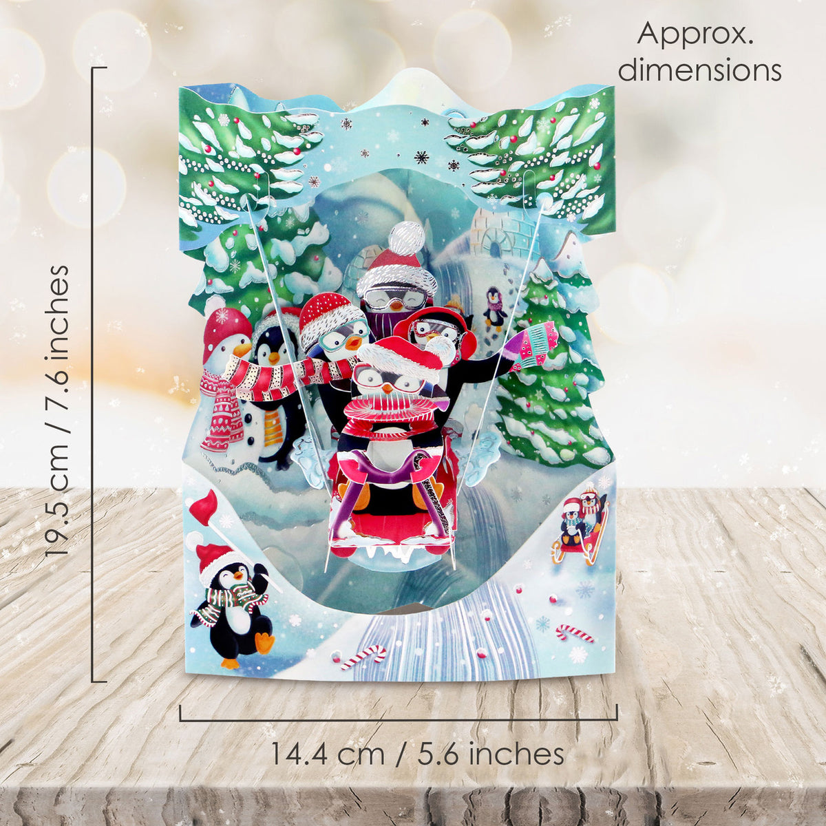 Santoro London - 3D Pop-up Swing Kerstkaart - Sledging Penguins