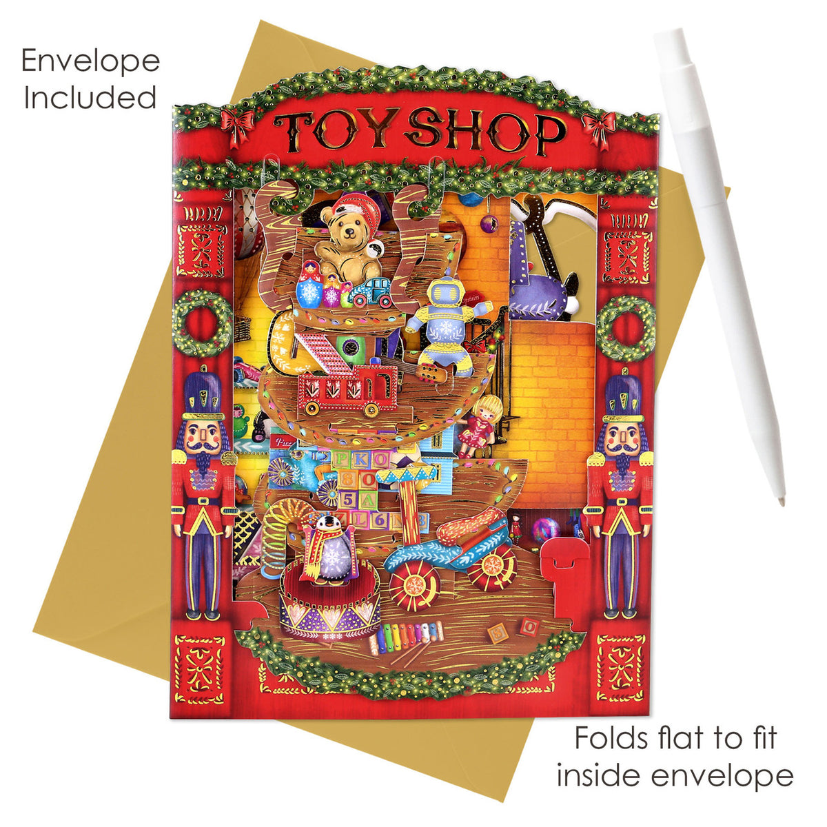 Santoro London - 3D Pop-up Swing Weihnachtskarte - Christmas Toy Shop
