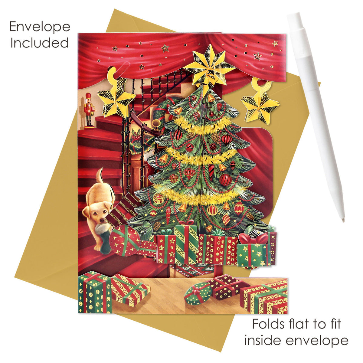 Santoro London 3D Pop-Up Swing Christmas Card - Christmas Tree