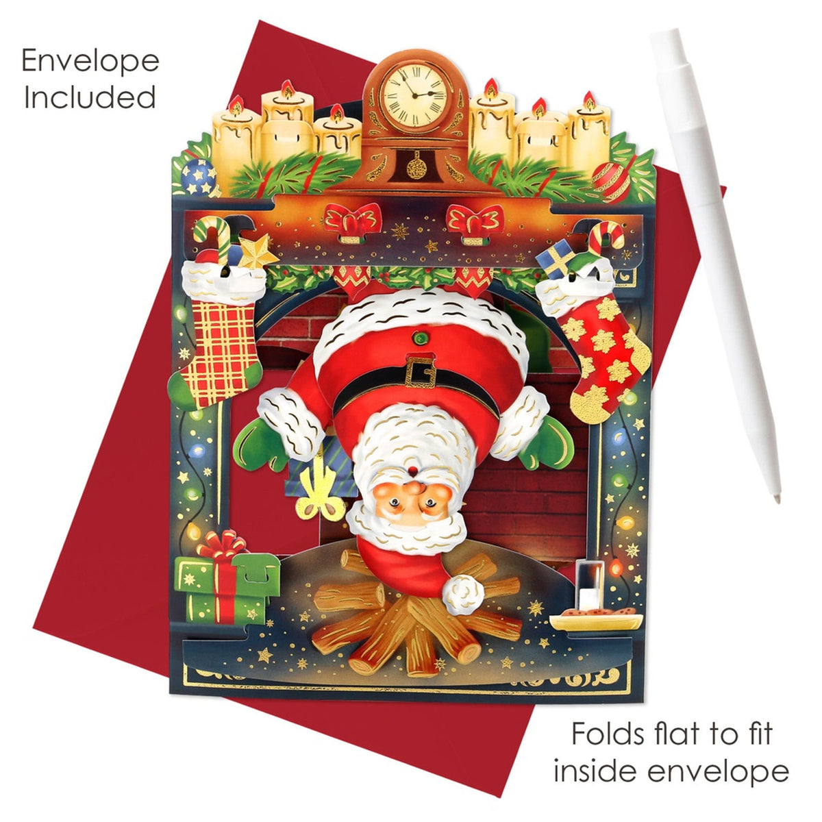 Santoro London - 3D Pop-up Swing Weihnachtskarte - Father Christmas