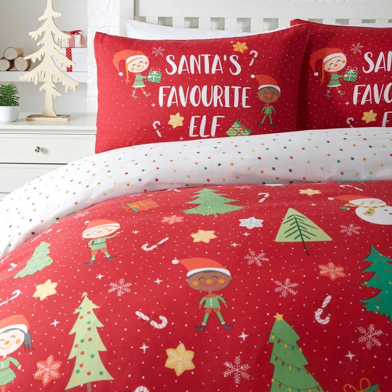 Viv! Christmas Kerst Dekbedovertrek - Santa's Favourite Elf - Reversible