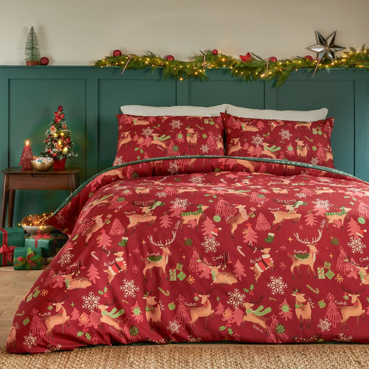 Viv! Christmas Kerst Dekbedovertrek - Sleigh Team - Soft Touch - Reversible