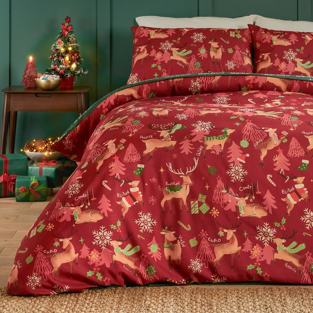Viv! Christmas Duvet Cover Set - Sleigh Team - Soft Touch - Reversible