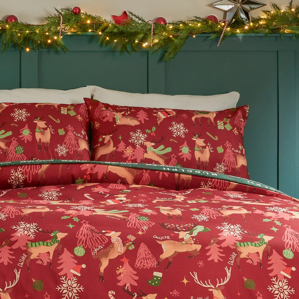 Viv! Christmas Duvet Cover Set - Sleigh Team - Soft Touch - Reversible
