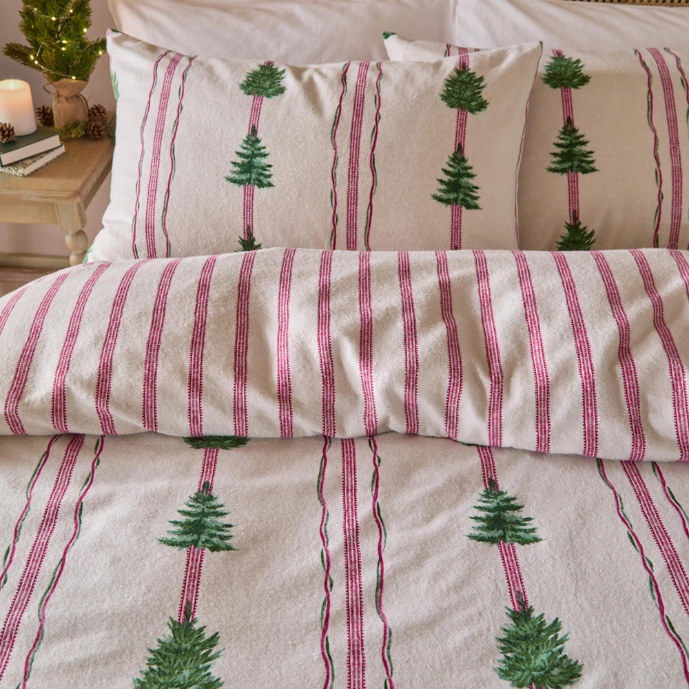 Viv! Christmas Duvet Cover - Christmas Trees with Pink Stripes - Brushed Cotton - Reversible | Delivery ± 2 weeks