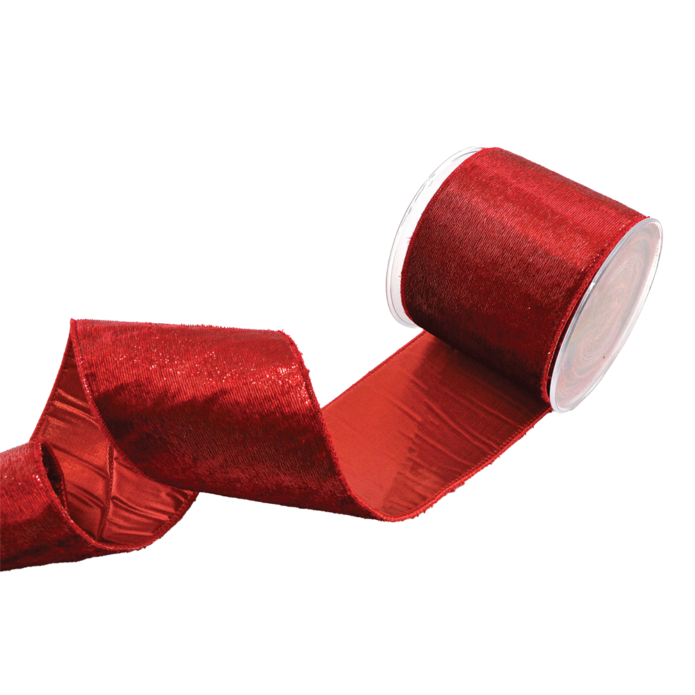 Viv! Christmas Wired Ribbon - Sparkling Velvet - Red - 10cm x 4.5m