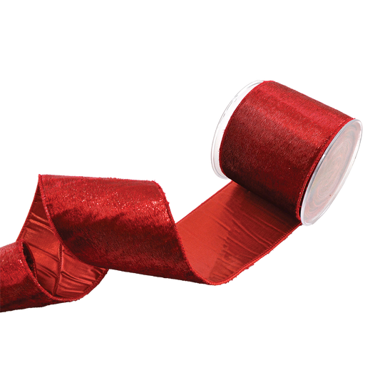 Viv! Christmas Weihnachtsband mit Draht - Funkelndes Samtband - Rot - 10 cm x 4,5 m