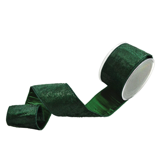 Viv! Christmas Cinta Alambrada de Navidad - Terciopelo Brillante - verde - 6,7cm x 4,5m