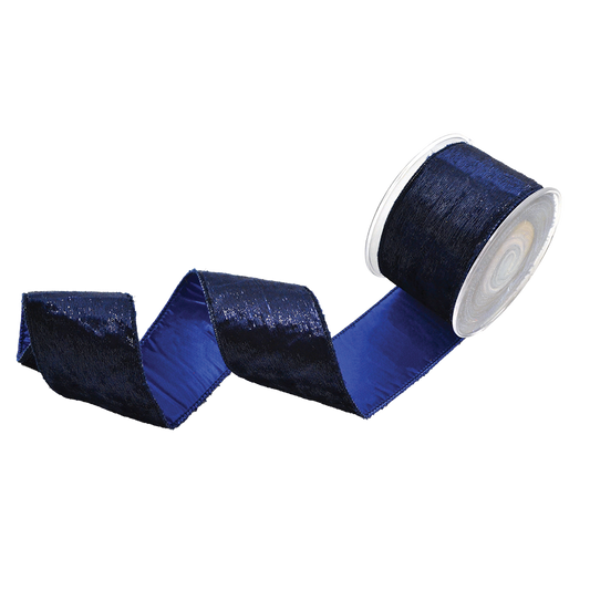 Viv! Christmas Cinta Alambrada de Navidad - Terciopelo Brillante - azul - 6,7cm x 4,5m