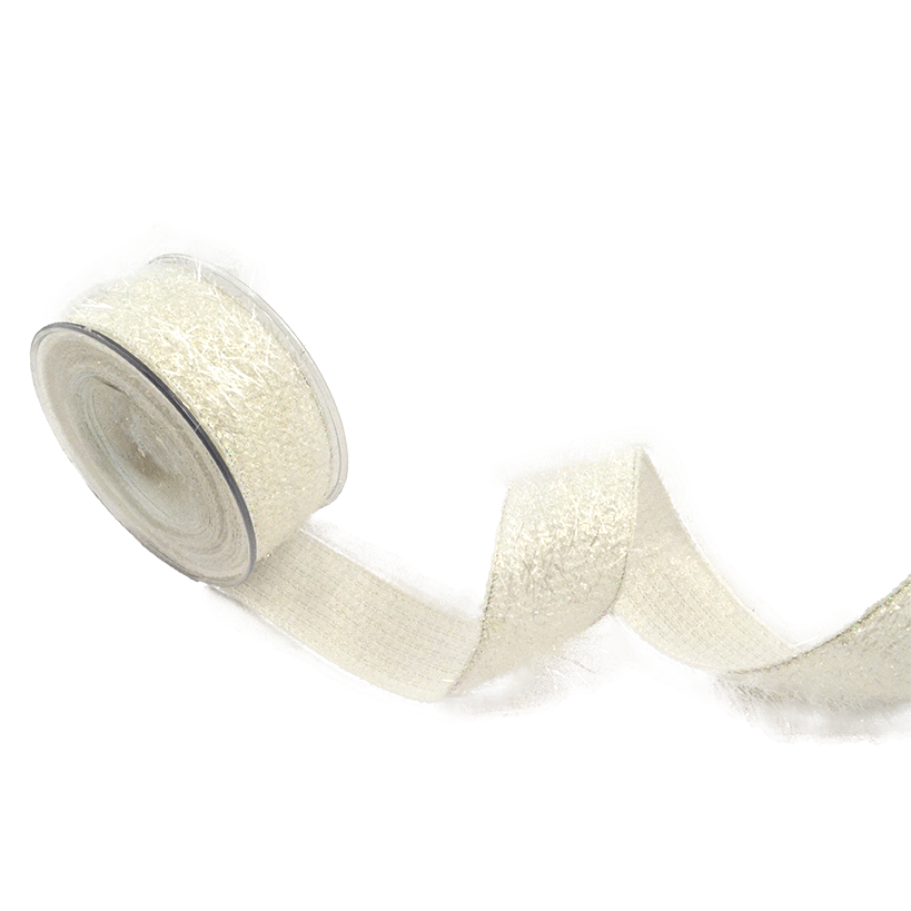 Viv! Christmas Wired Ribbon - Sparkling Texture - White - 4.3cm x 4.5m