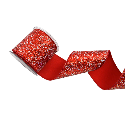 Viv! Christmas Wired Ribbon - Glitter - Red White - 10cm x 4.5m