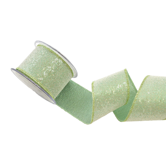 Viv! Christmas Cinta Alambrada de Navidad - Lentejuelas - verde menta - 6,7cm x 4,5m
