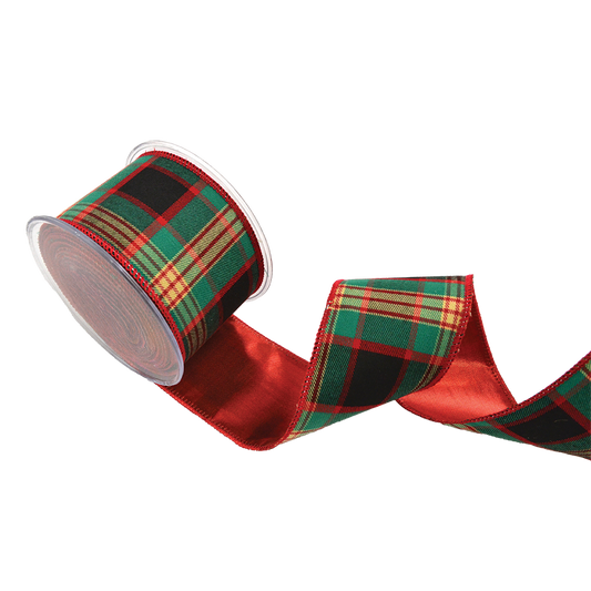 Viv! Christmas Weihnachtsband mit Draht - Tartanband mit glänzender Rückseite - Rot Grün - 6,7 cm x 4,5 m
