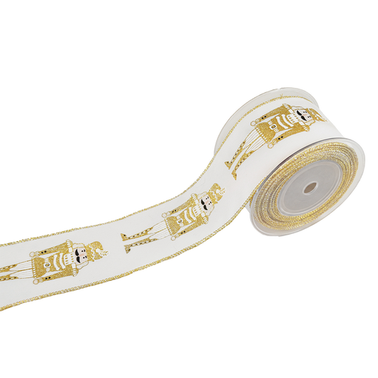 Viv! Christmas Cinta Alambrada de Navidad - Cascanueces con Purpurina - blanco dorado - 6,7cm x 9m