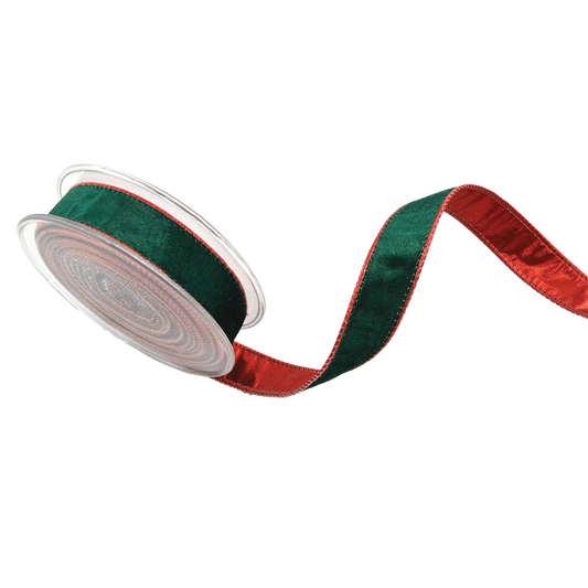 Viv! Christmas Cinta Alambrada de Navidad - Terciopelo con Reverso Brillante - verde rojo - 2,5cm x 4,5m