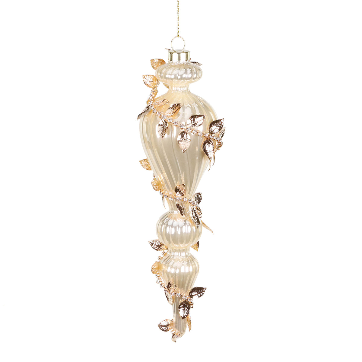 Goodwill M&G Weihnachtsornament - Glaszapfen mit Goldenen Blättern - champagner gold - 23,5cm
