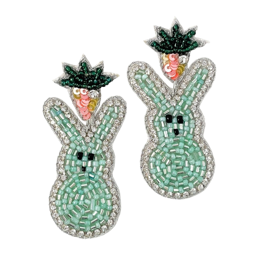 Viv! Christmas Easter Statement Earrings - Mint Green Peep Bunny with Carrot
