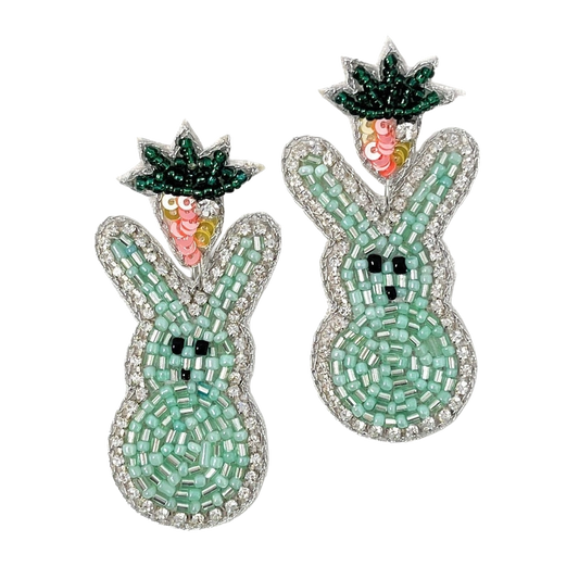 Viv! Christmas Easter Statement Earrings - Mint Green Peep Bunny with Carrot