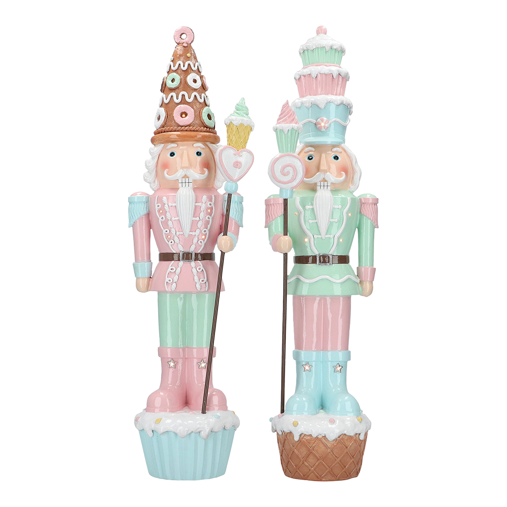 Viv! Christmas Tabletop Figure - Large Nutcracker Cupcake & Donuts incl. LED Lighting - set of 2 - Pastel - Pink Blue - 70cm