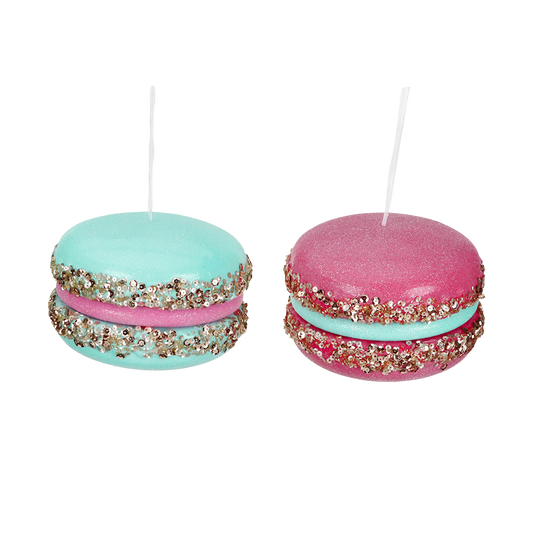 Goodwill M&G Kerstornament - Glitter Pailletten Macarons - set van 2 - roze blauw - 16,5cm