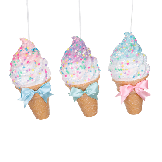 Goodwill M&G Kerstornament - Glitter Ijsjes met Strik - set van 3 - pastel roze - 22cm