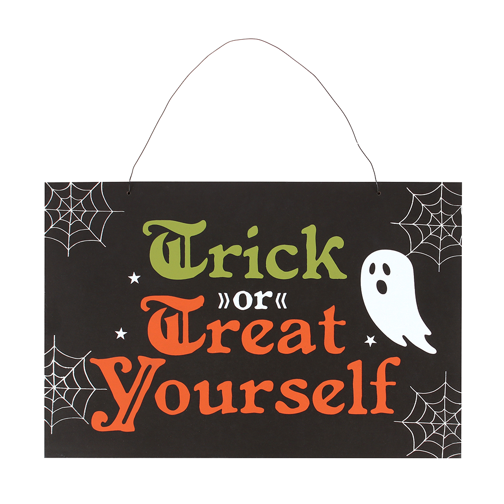 Viv! Christmas Halloween Decoratie - 'Trick or Treat Yourself' Hangend Bord - 30x20cm