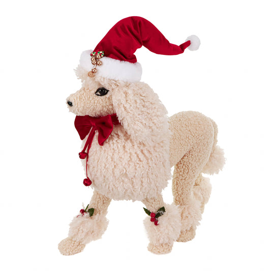 Goodwill M&G Kerstbeeld - Christmas Poodle Dog with Hat - 48cm
