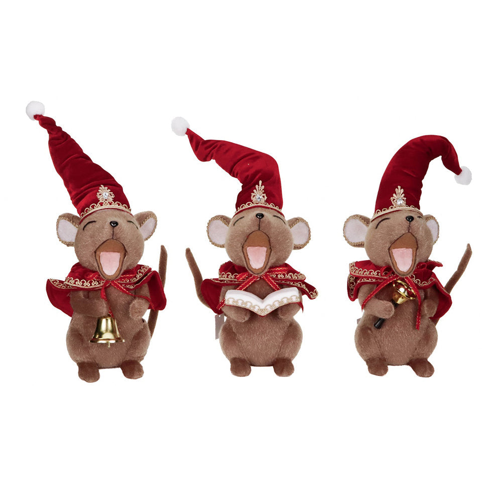 Goodwill M&G Kerstbeeld - Singing Christmas Carol Mouse - set van 3 - 33cm