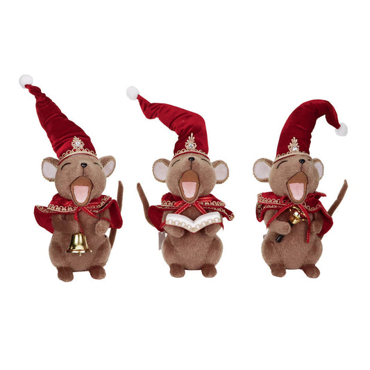 Goodwill M&G Kerstbeeld - Singing Christmas Carol Mouse - set van 3 - 33cm