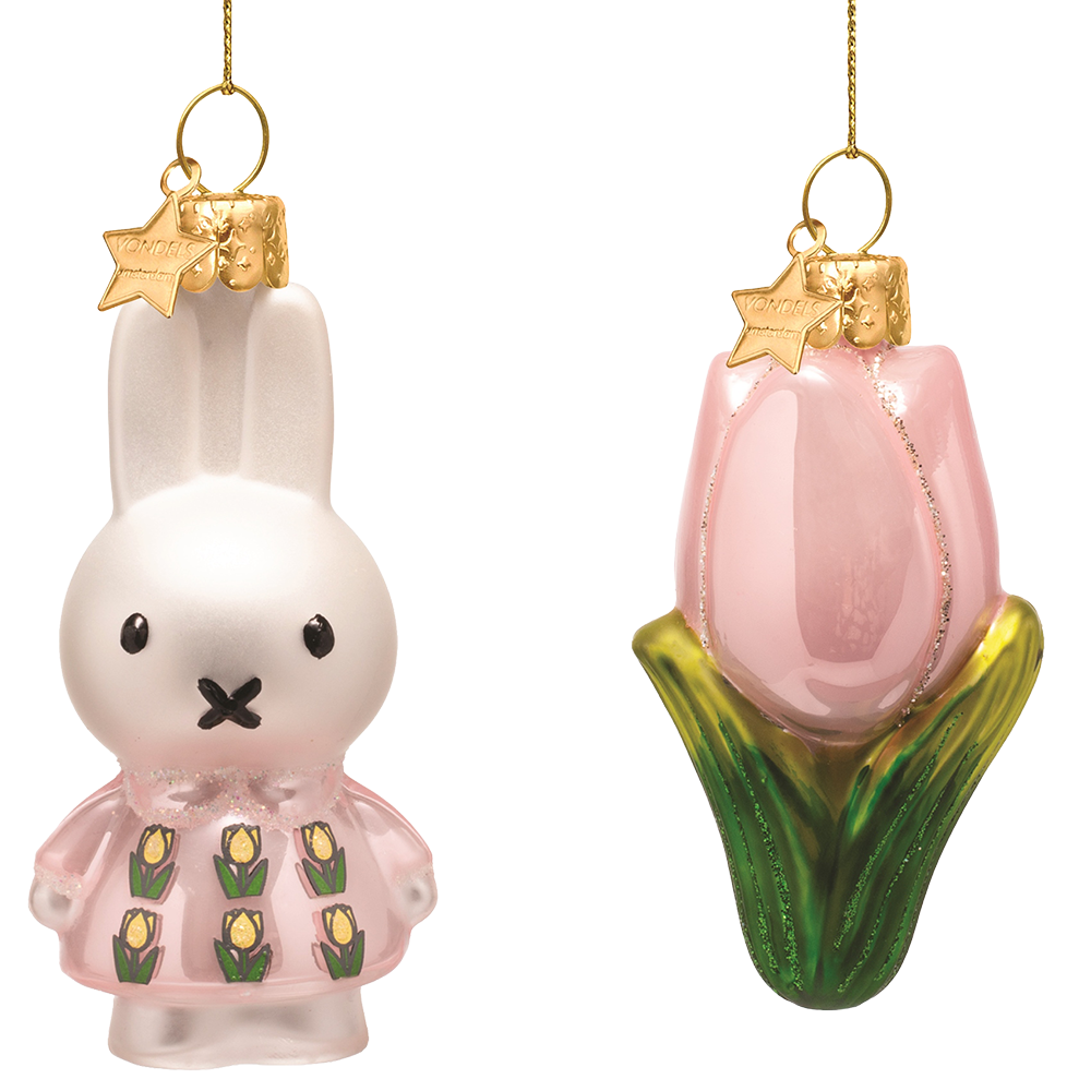 Vondel's Easter Decoration Ornament - Pink Miffy & Tulip - set of 2