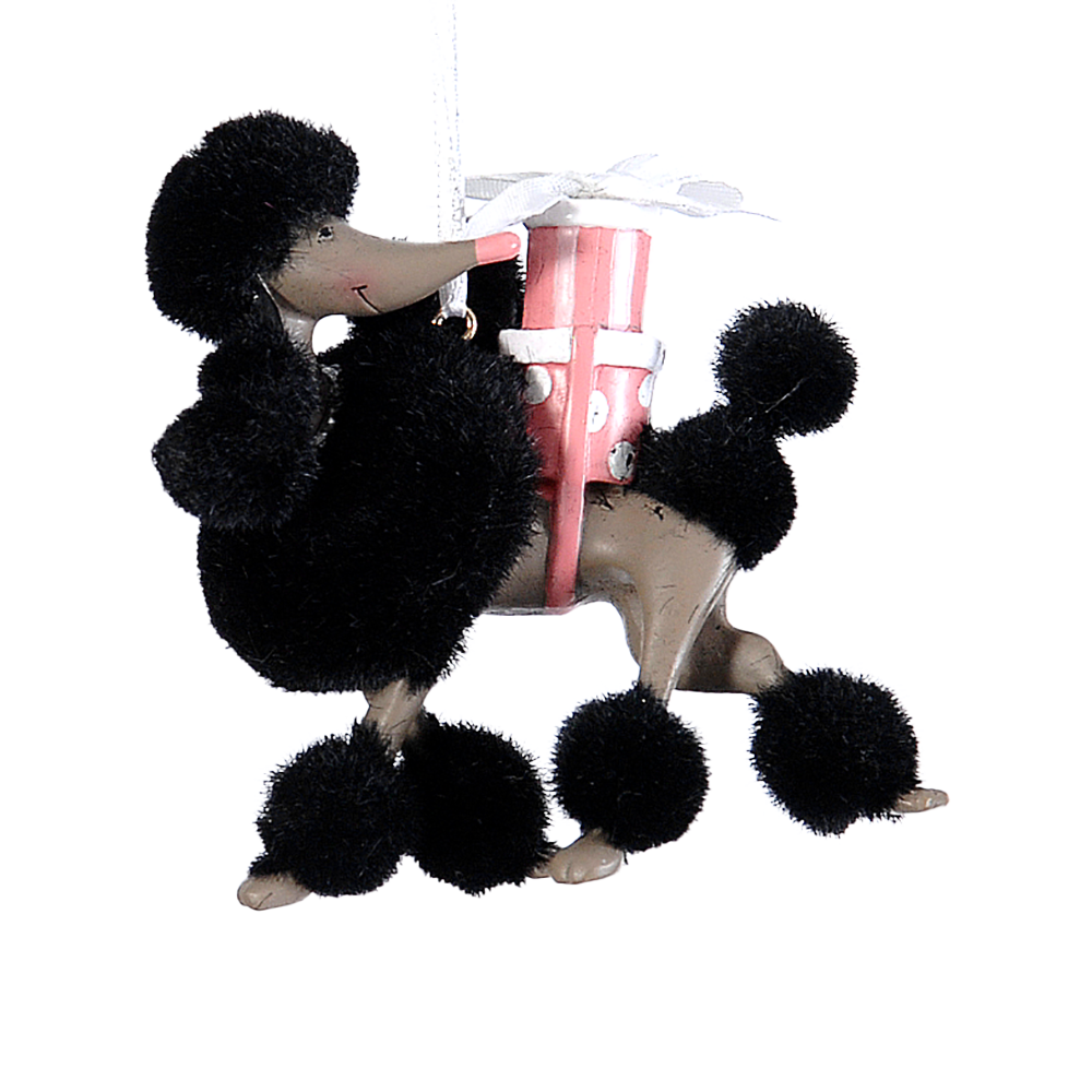 Viv! Christmas Ornament - Black Poodle with Gifts - Black - 9cm