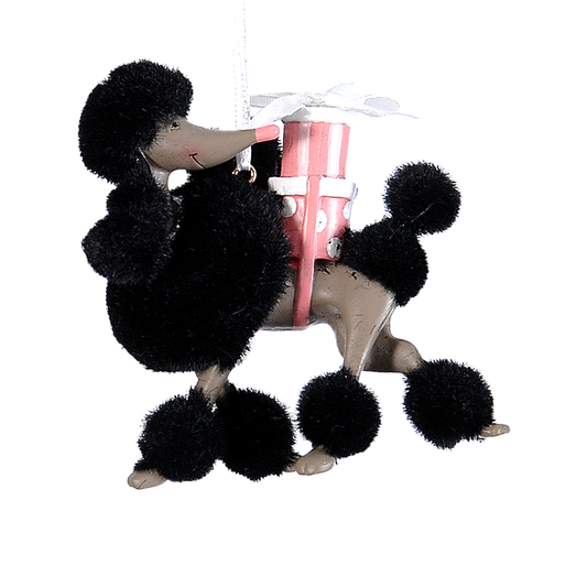 Viv! Christmas Ornament - Black Poodle with Gifts - Black - 9cm