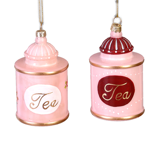 Viv! Christmas Kerstornament - Glazen Thee Voorraadpotten - set van 2 - glas - roze - 10cm