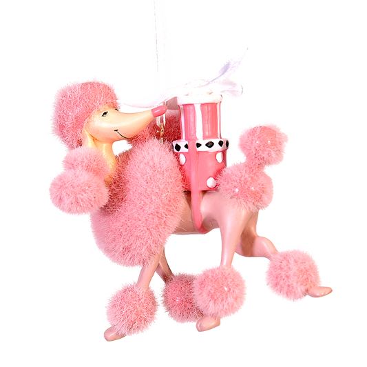 Viv! Christmas Ornament - Pink Poodle with Gifts - Pink - 9cm