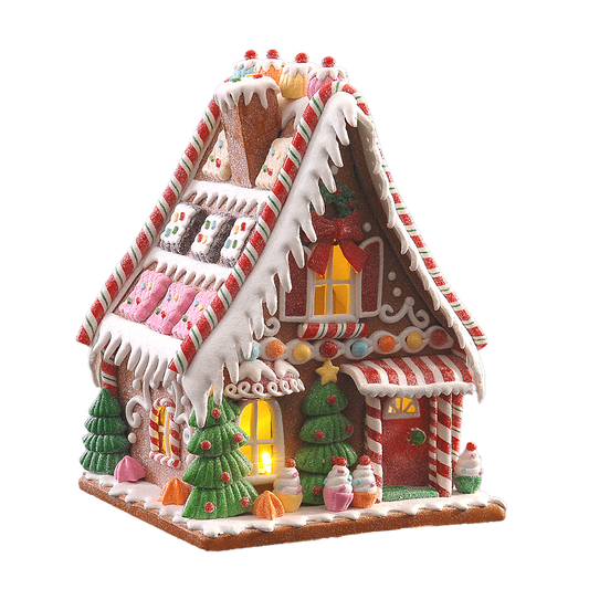 Viv! Christmas Tabletop Figure - Gingerbread House Sweets and Cookies incl. LED Lighting - Red Pink Brown - 19cm