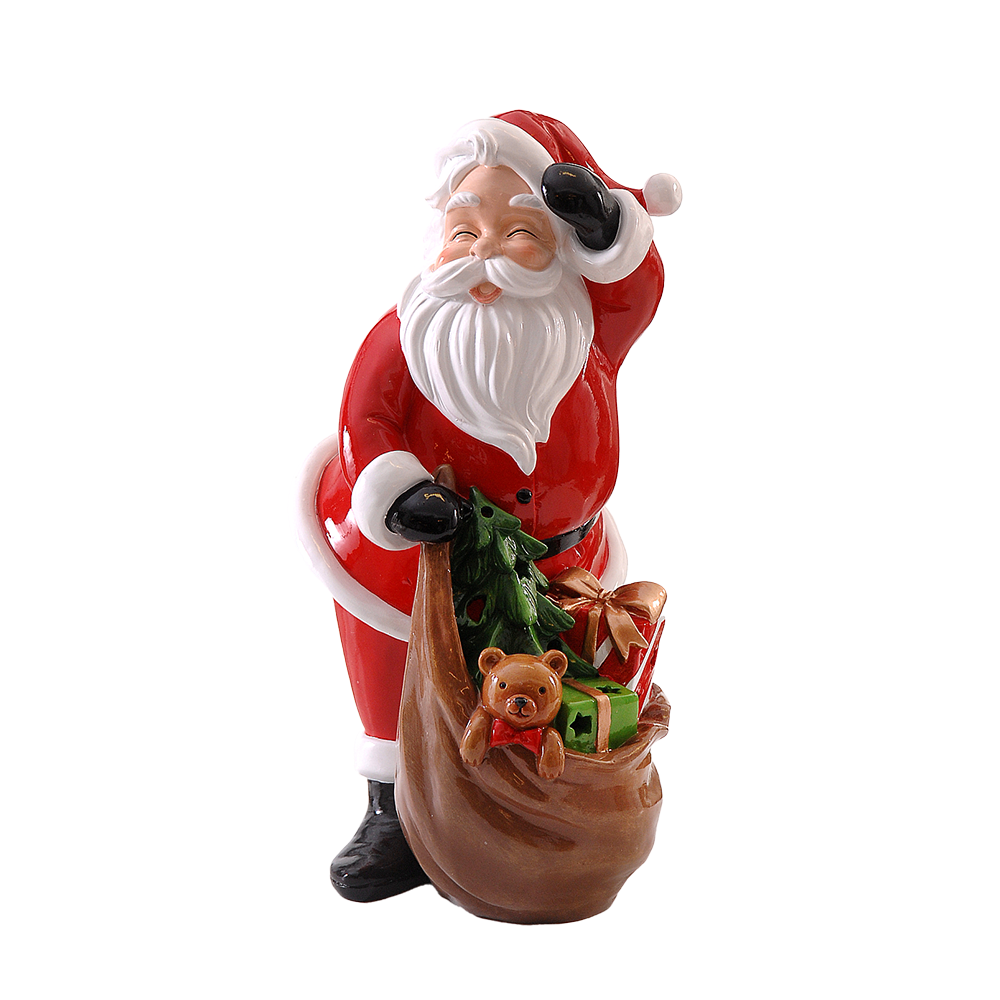 Viv! Christmas Kerstbeeld - Kerstman met Tas vol Cadeaus - rood wit - 38cm