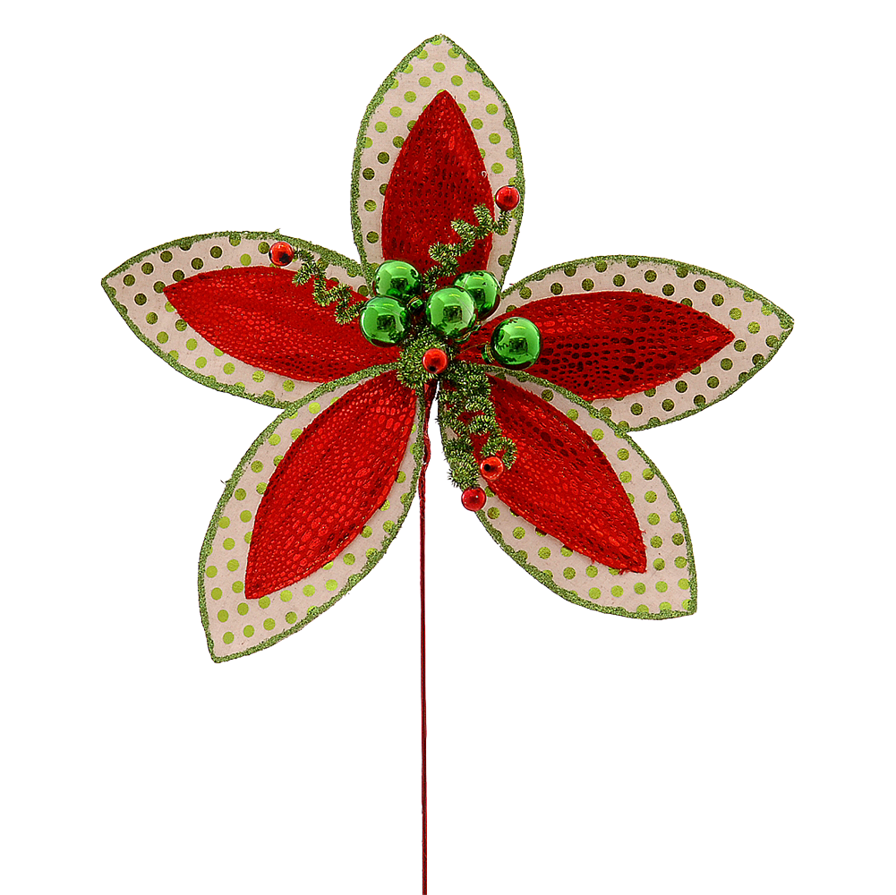 Viv! Christmas Decorative Spray - Red Poinsettia 'Christmas Star' with Green Dots - red green - 55cm