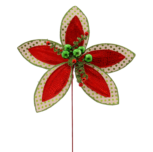 Viv! Christmas Decorative Spray - Red Poinsettia 'Christmas Star' with Green Dots - red green - 55cm