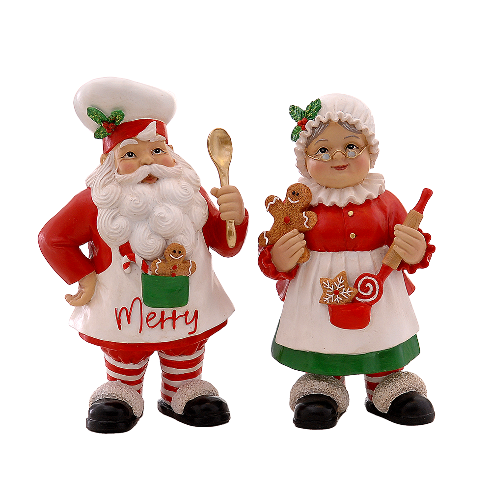 Viv! Christmas Tabletop Figure - Mr & Mrs Santa Baking - set of 2 - red and white - 25cm