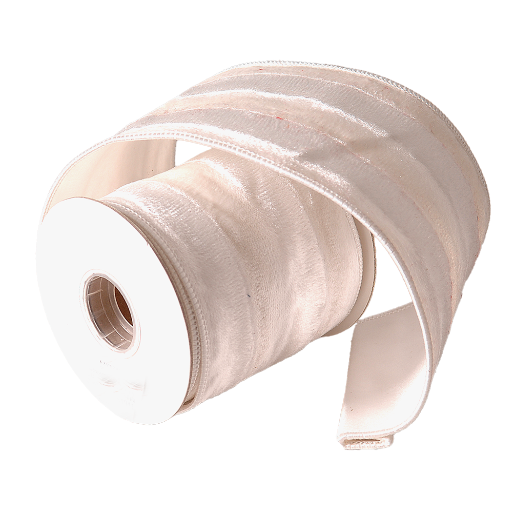 Viv! Christmas Wired Ribbon - Velvet - White - 10cm x 4.6m