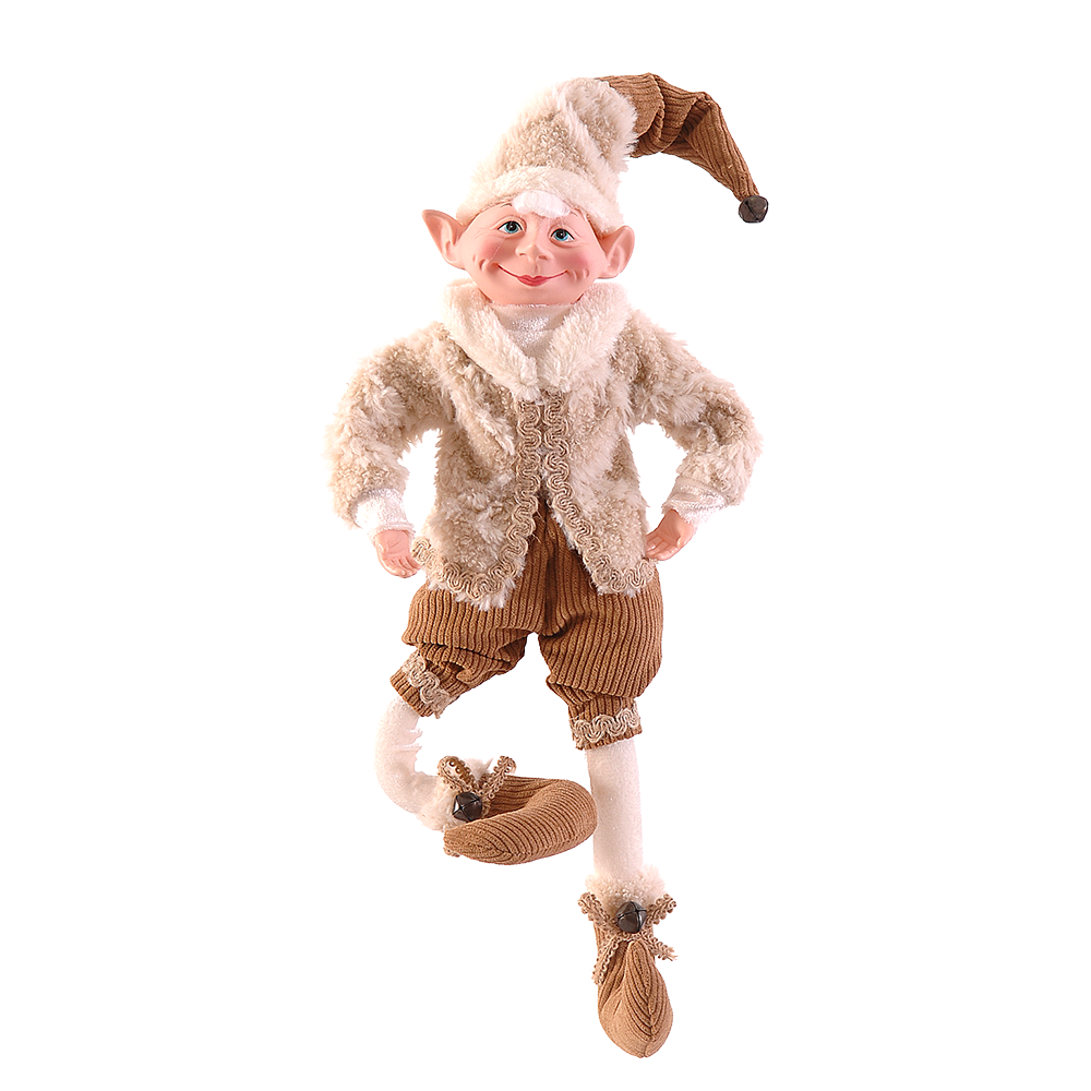 Viv! Christmas Adorno para Árbol – Elfo Posable – Marrón y Blanco – 46 cm