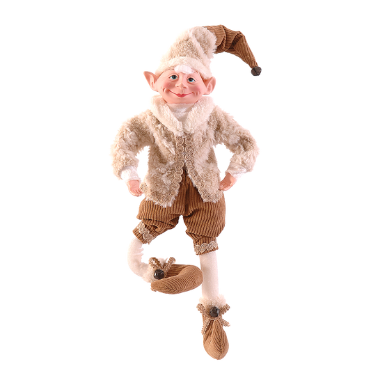 Viv! Christmas Tree Decoration – Posable Elf – Brown & White – 46cm