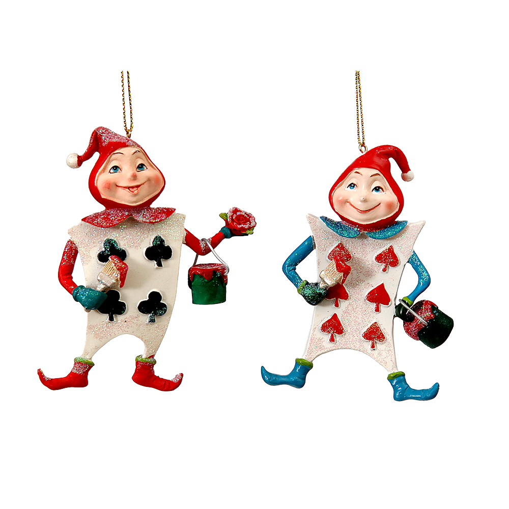 Viv! Christmas Kerstornament - Alice in Wonderland Kaart Soldaten - set van 2 - rood blauw - 10cm