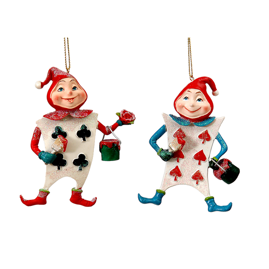 Viv! Christmas Ornament - Alice in Wonderland Card Soldiers - Set of 2 - Red Blue - 10cm